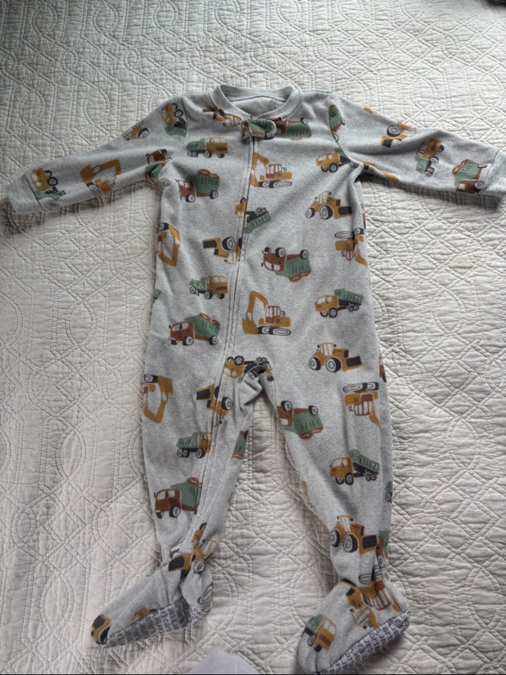 Carter's Gray Footed One-Piece with Construction Truck Print